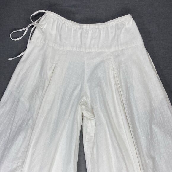 Lagenlook Linen Wide Leg Pants Womens L White Asymmetrical Parachute Boho Summer - Picture 7 of 14